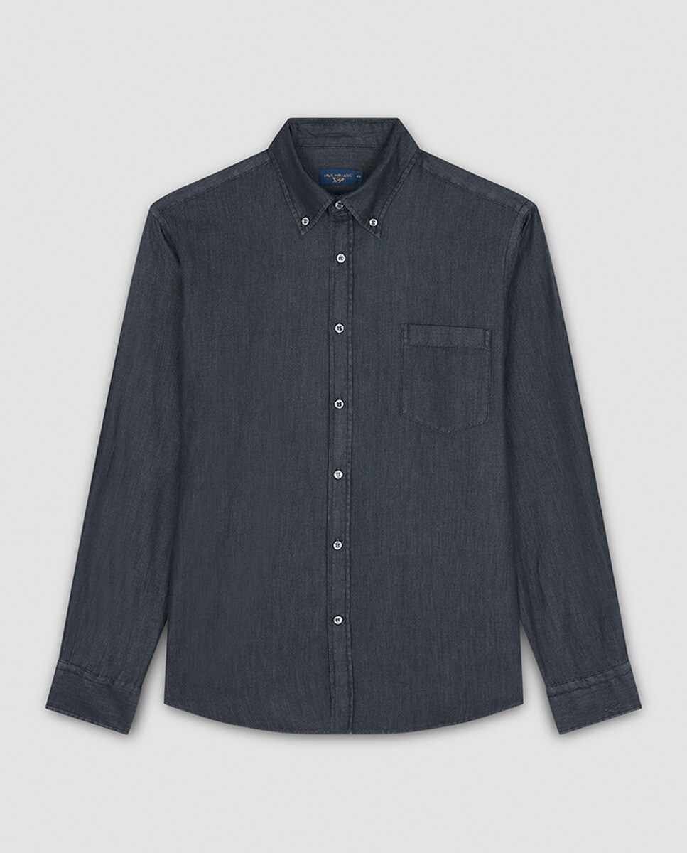 Camisa de Manga Comprida com Bolso no Peito Preto-4