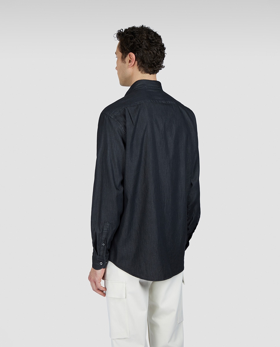 Camisa de Manga Comprida com Bolso no Peito Preto-2