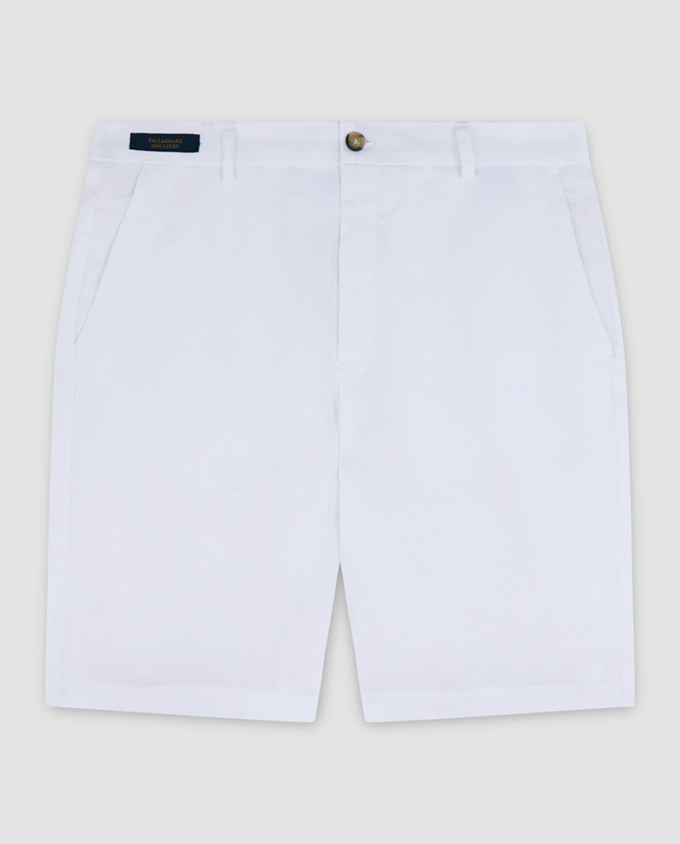 Bermudas de Linho sem Pregas Branco-5