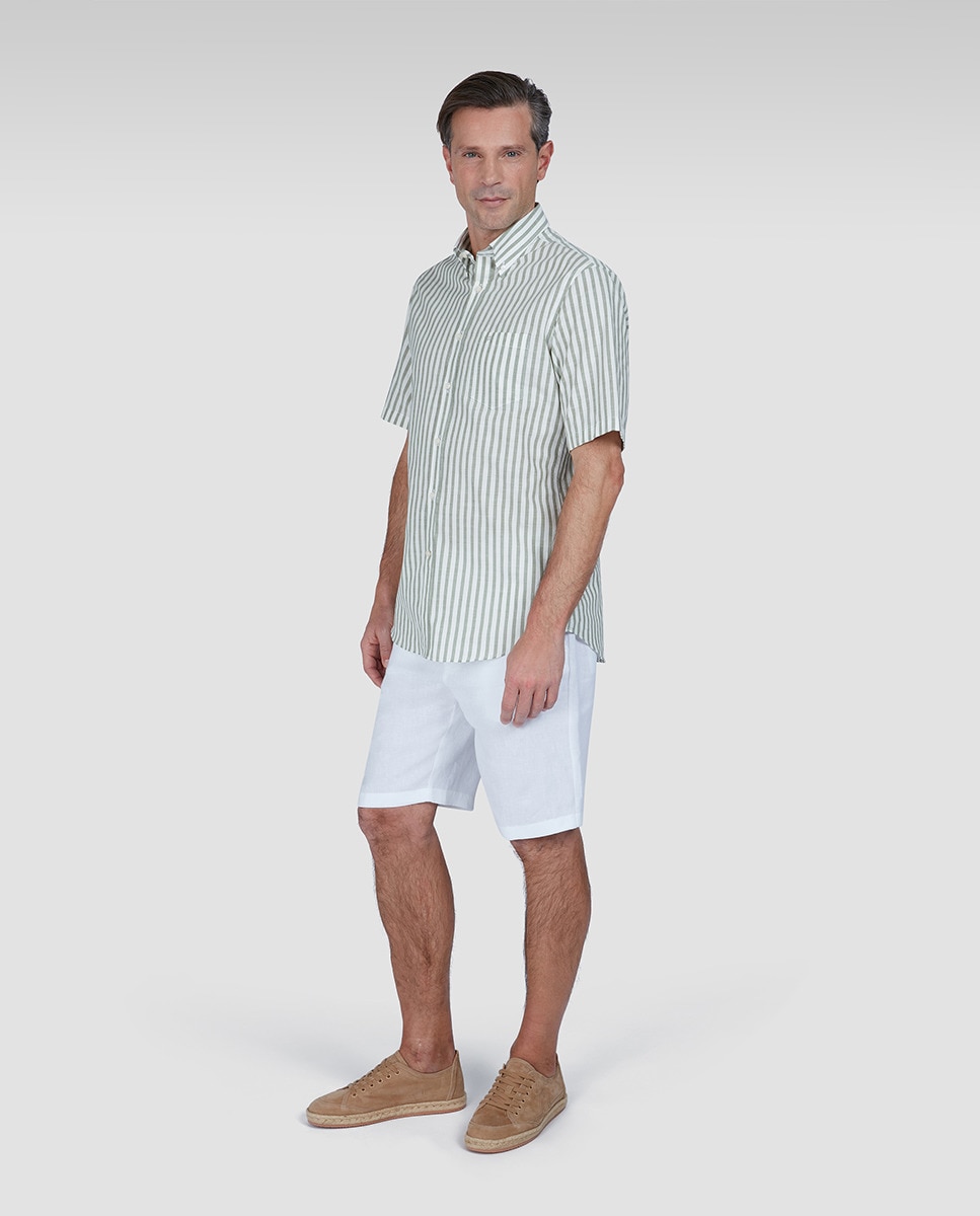Bermudas de Linho sem Pregas Branco-1