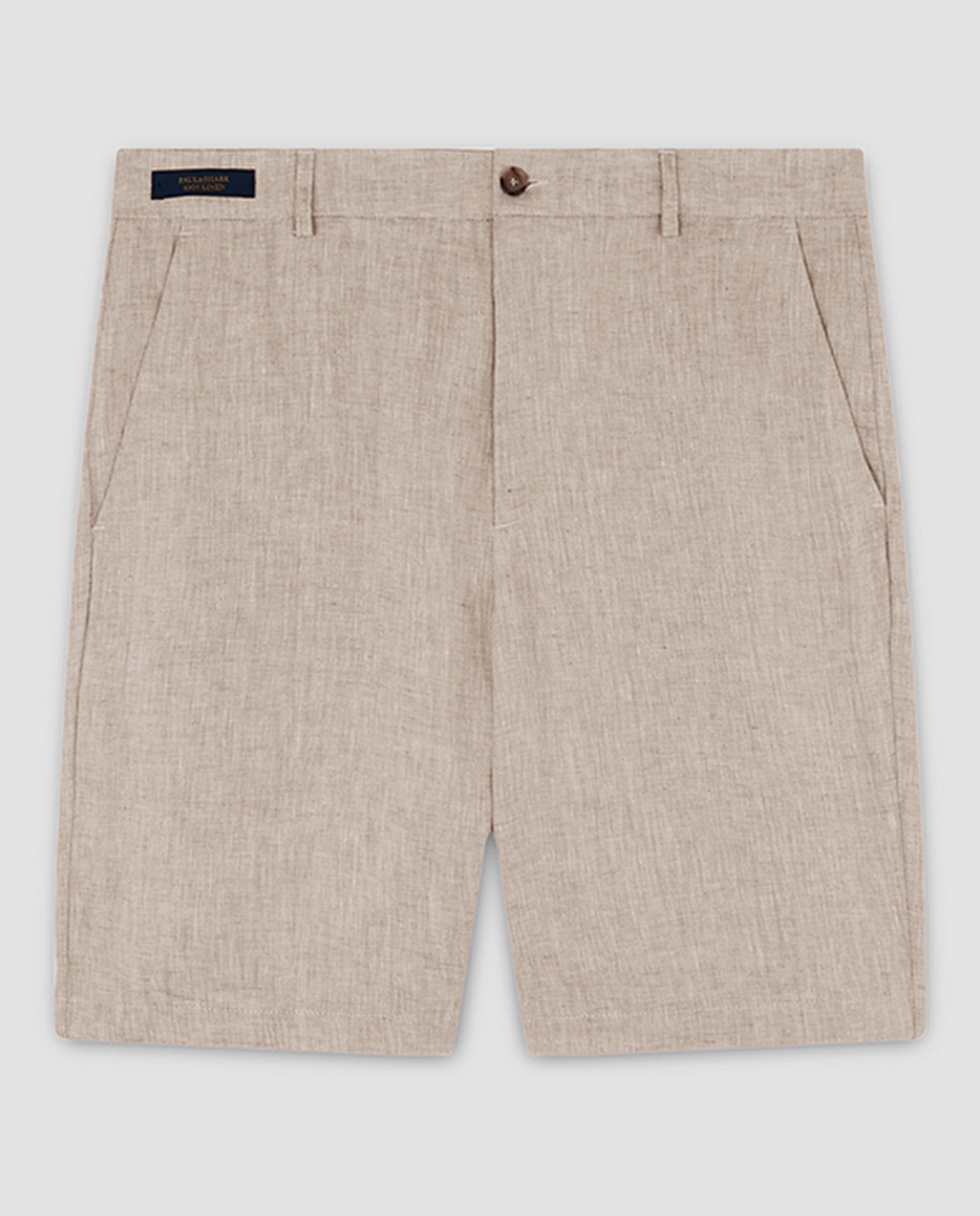Bermudas de Linho sem Pregas Bege-5