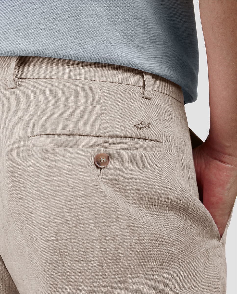 Bermudas de Linho sem Pregas Bege-4