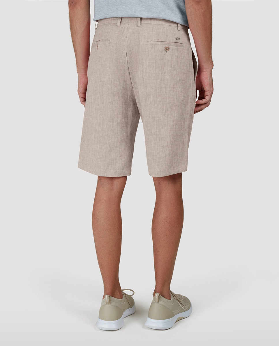 Bermudas de Linho sem Pregas Bege-3