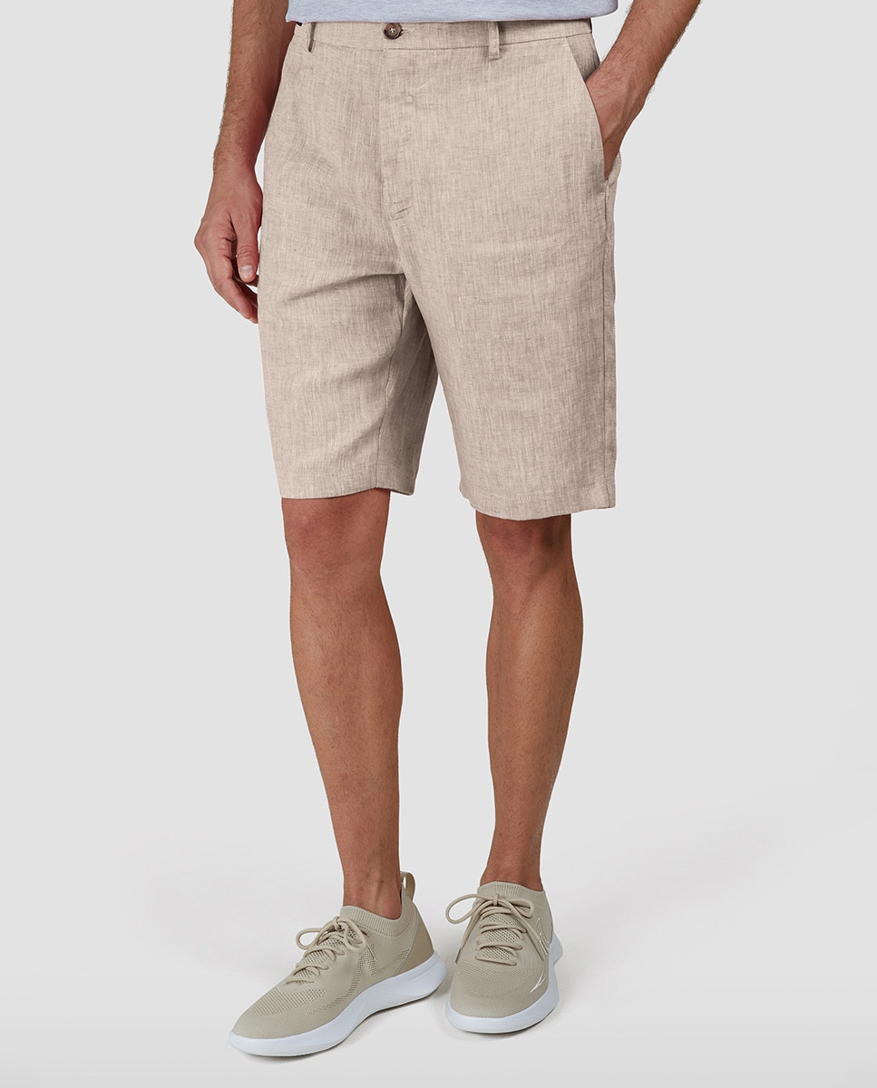 Bermudas de Linho sem Pregas Bege-2