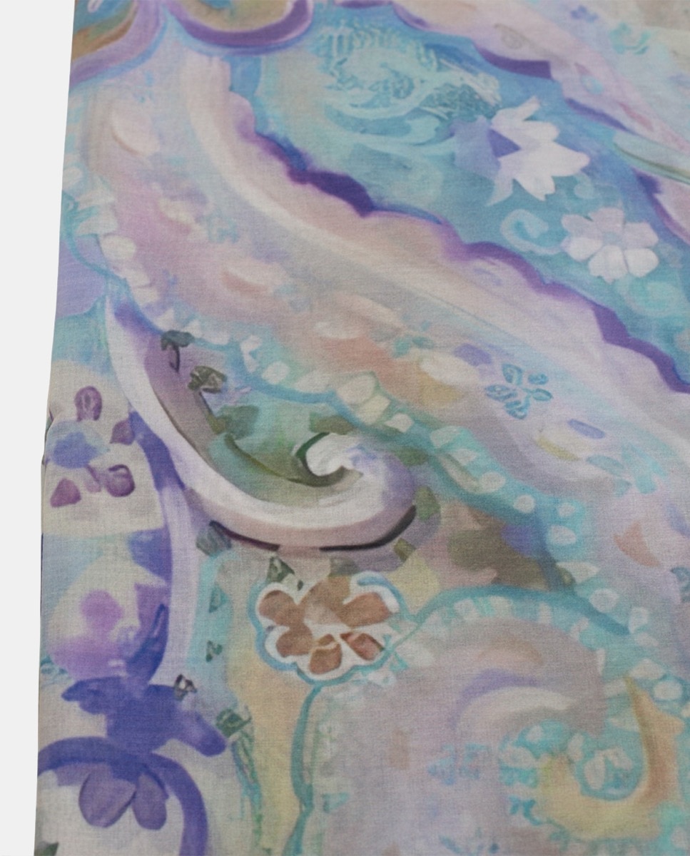 Écharpe Retangular de Poliéster com Estampado Paisley Verde Água-2