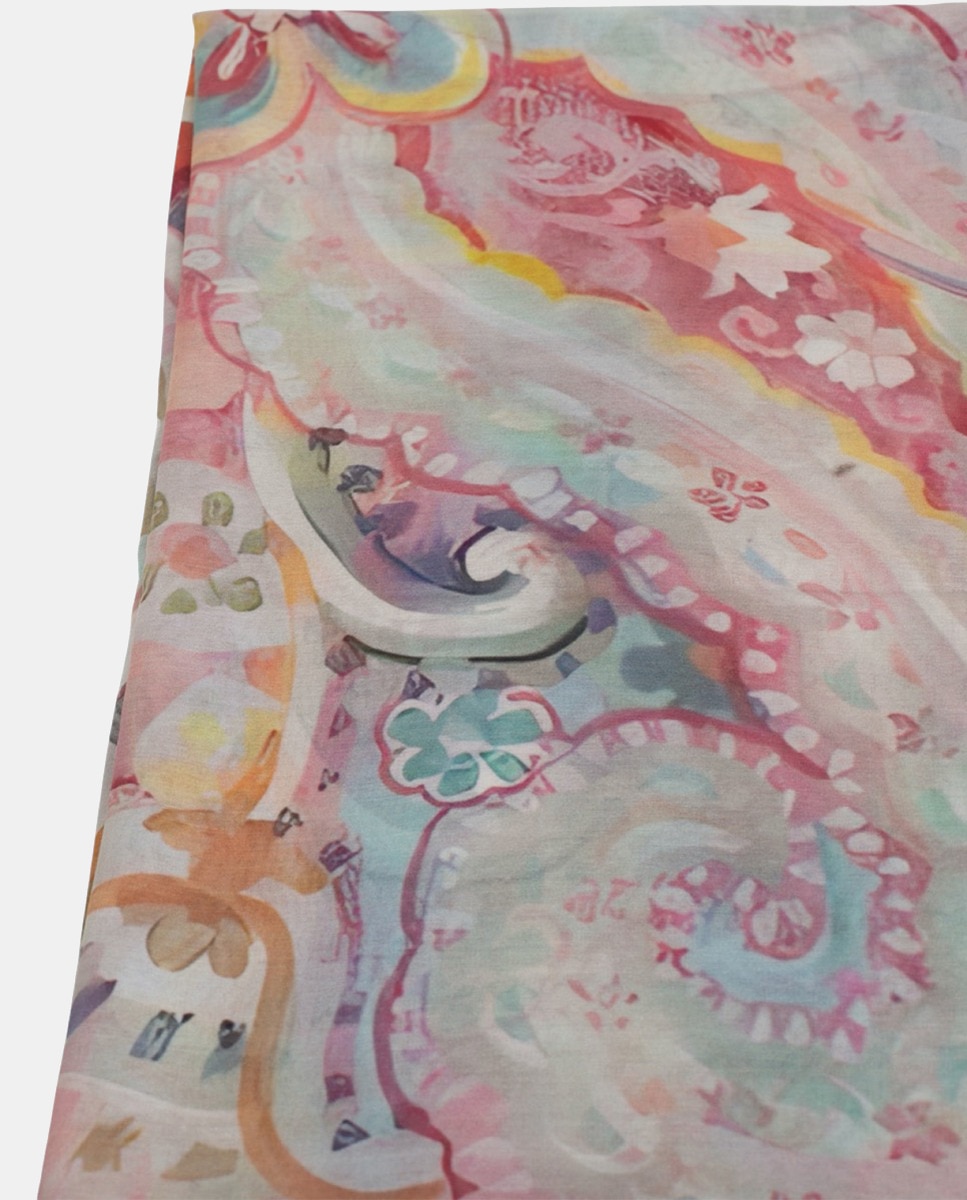 Écharpe Retangular de Poliéster com Estampado Paisley Laranja-2