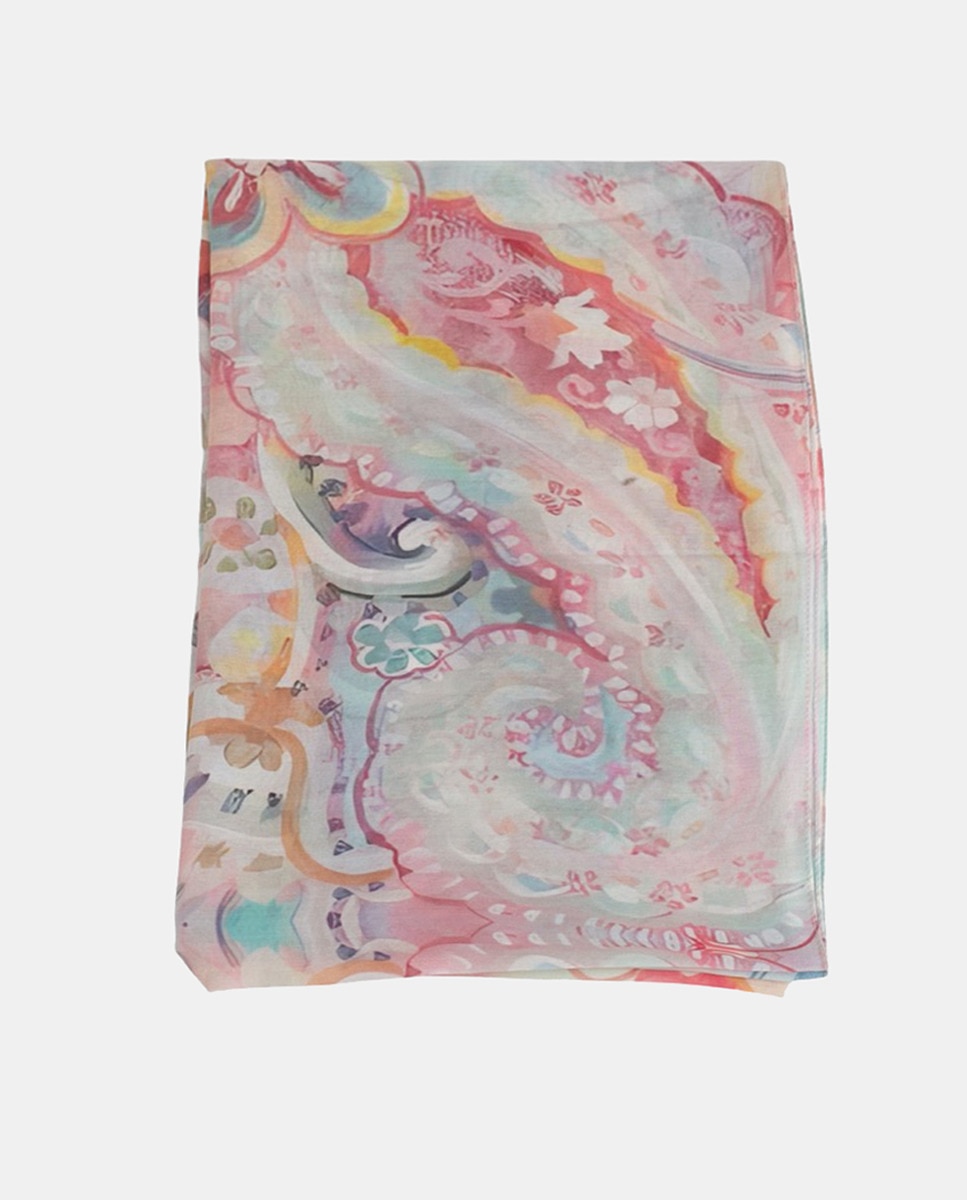 Écharpe Retangular de Poliéster com Estampado Paisley Laranja-1