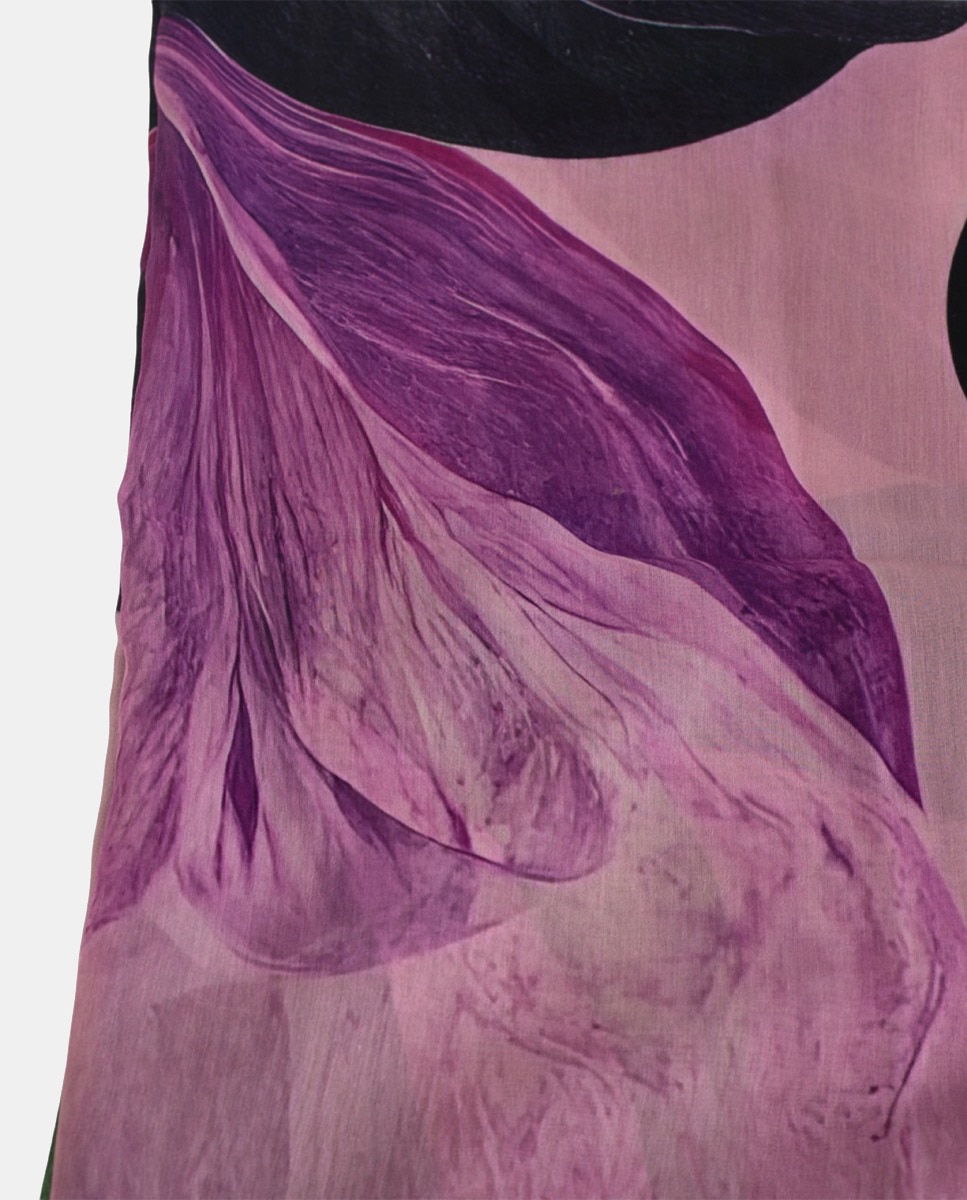 Écharpe Retangular de Poliéster com Estampado Floral Fúcsia-2