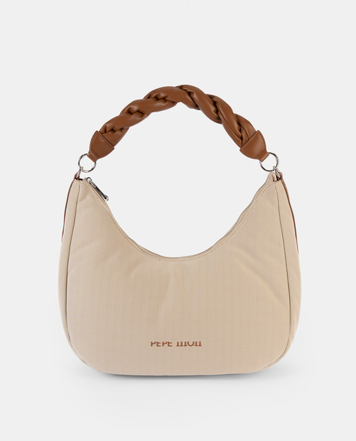 Imagen 0 de Bolso góndola de tela  con asa de trenza de dos cabos.
