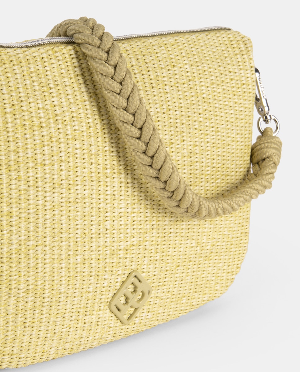 Mala de Ráfia com Alça de Corda Entrançada Verde-claro-3