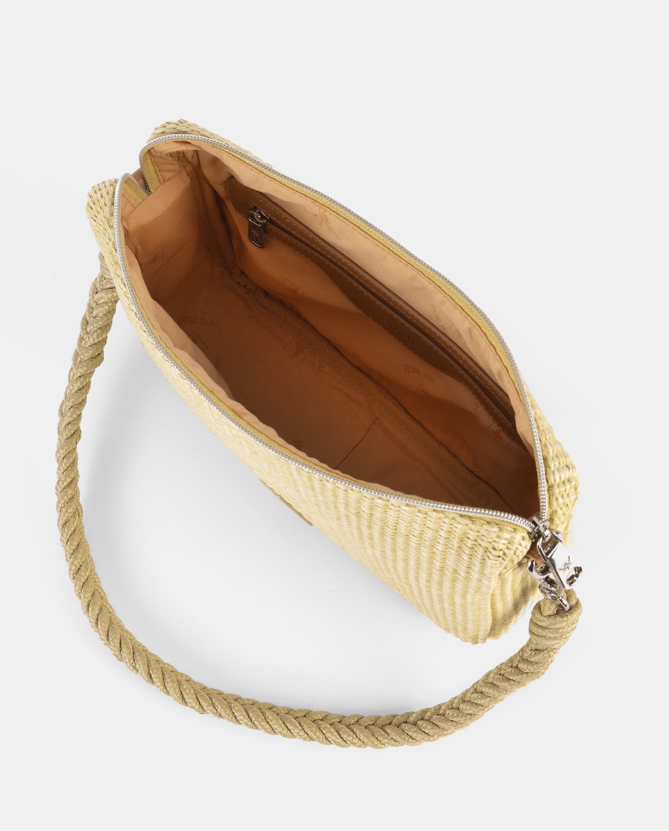 Mala de Ráfia com Alça de Corda Entrançada Verde-claro-4