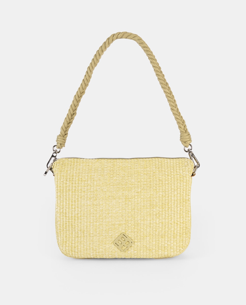 Mala de Ráfia com Alça de Corda Entrançada Verde-claro-1