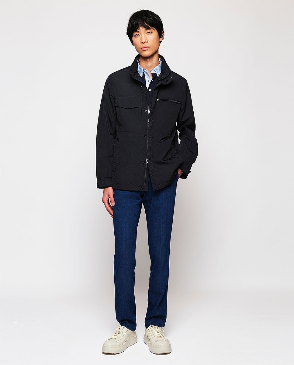 Parka Curta Regular Fit com Capuz Oculto Azul-marinho-6