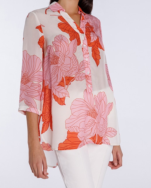 Imagen 0 de Blusa estampada de mujer manga francesa y cuello polo