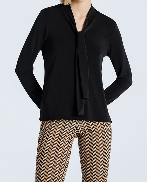 Imagen 0 de Camiseta de mujer de manga larga con lazo en el cuello