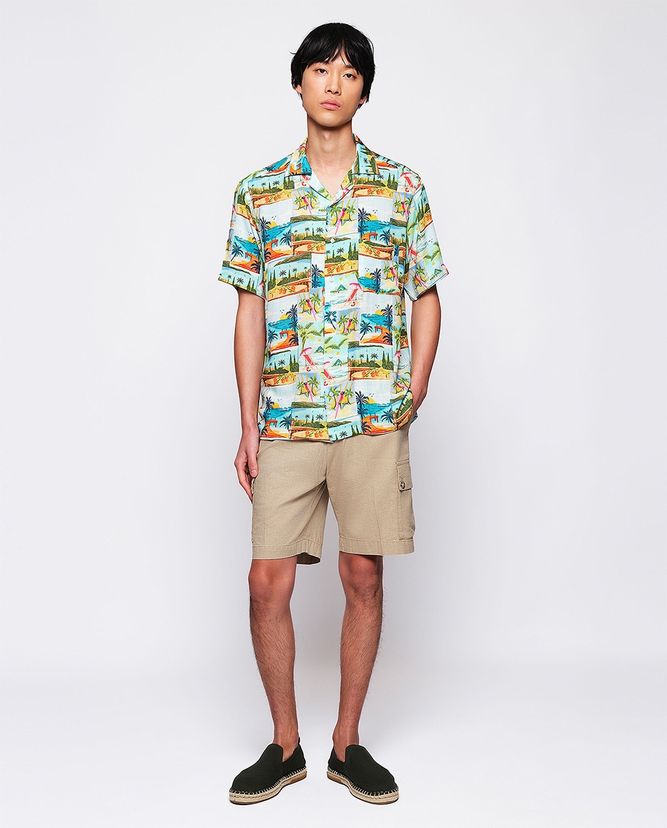 Camisa Havaiana Estampada com Manga Curta Multicolor-4