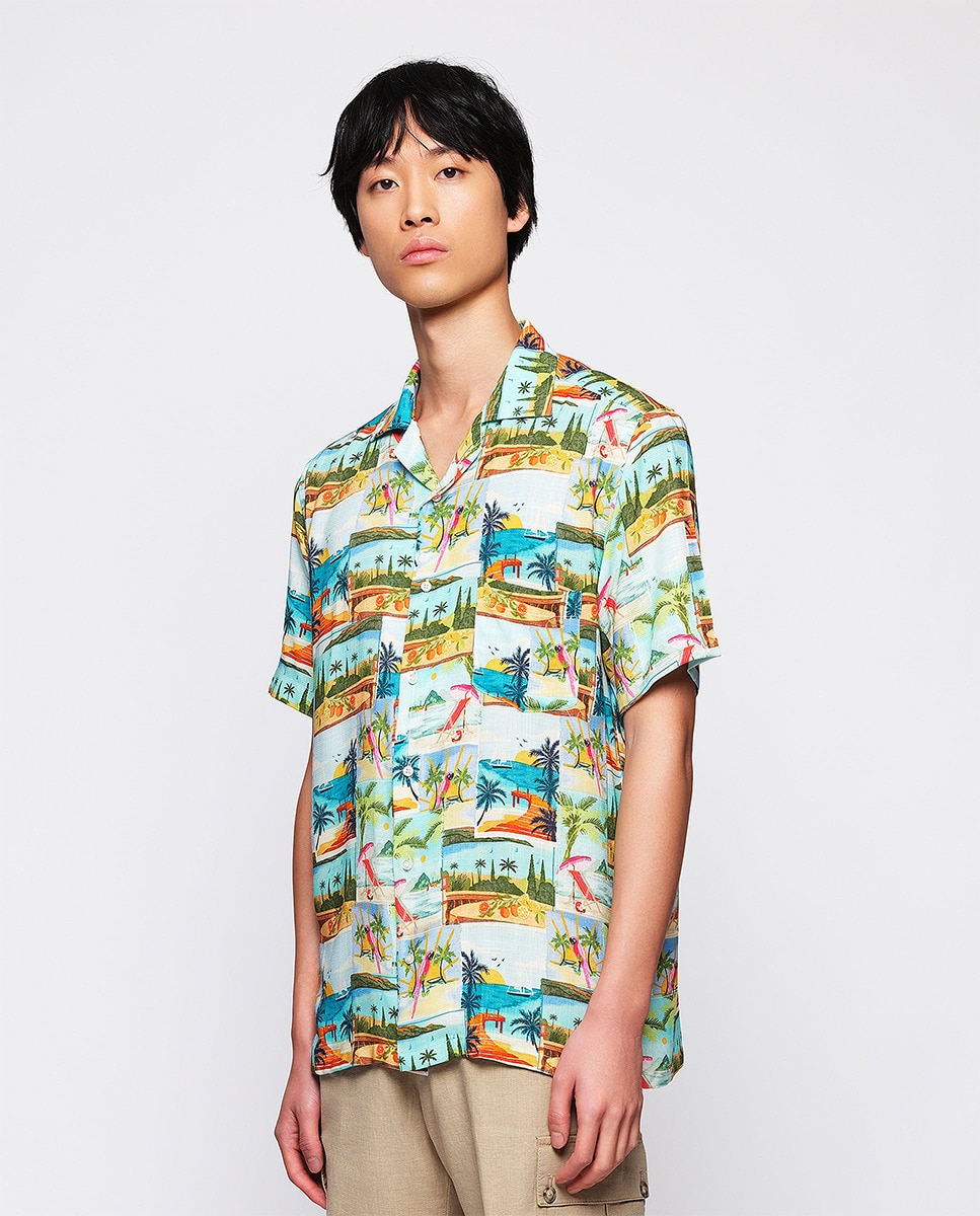Camisa Havaiana Estampada com Manga Curta Multicolor-1