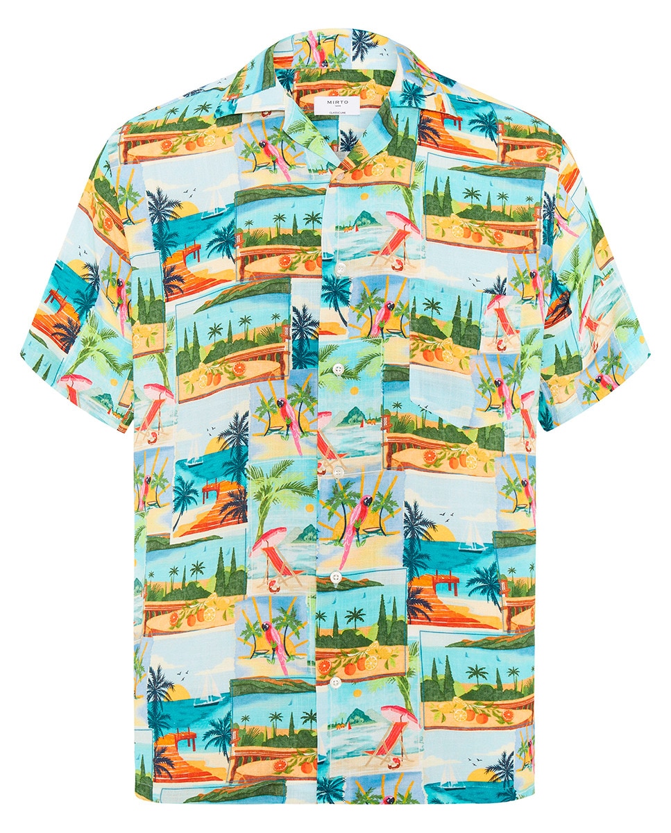 Camisa Havaiana Estampada com Manga Curta Multicolor-3