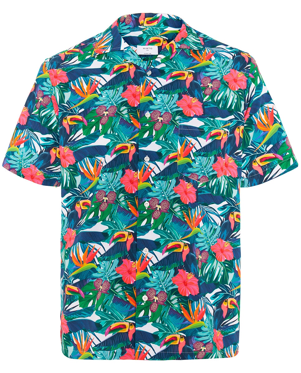 Camisa Havaiana Estampada com Manga Curta Multicolor-3