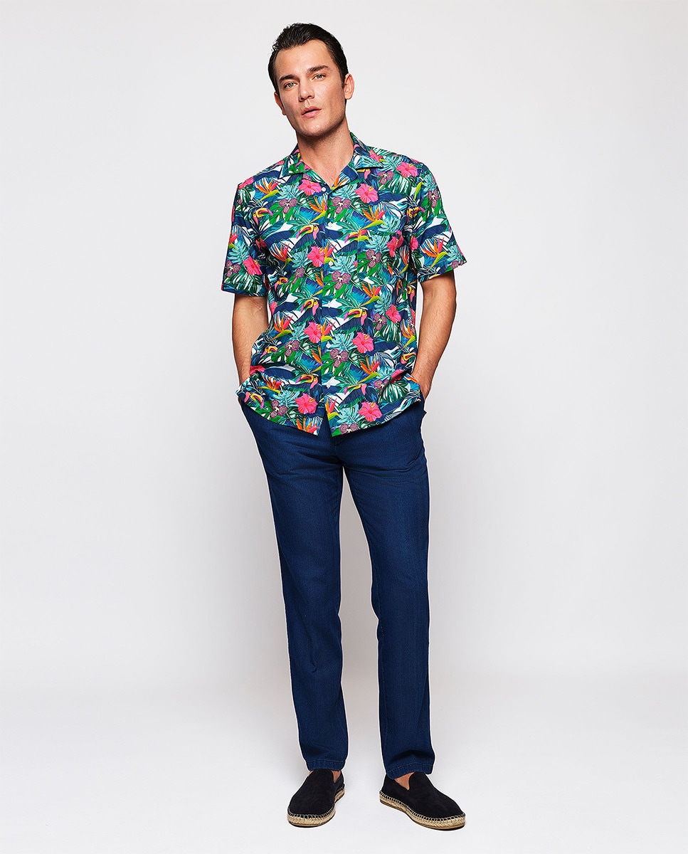 Camisa Havaiana Estampada com Manga Curta Multicolor-4