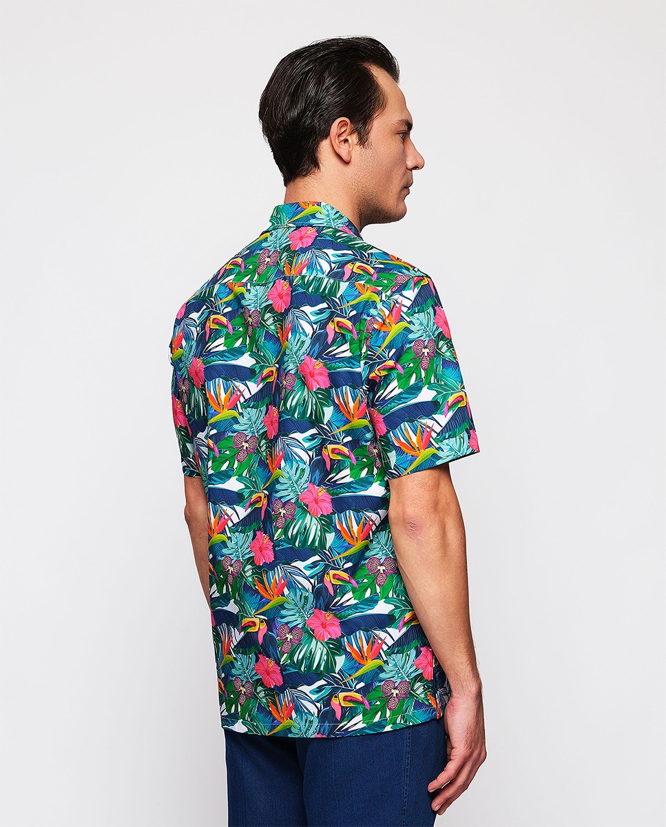 Camisa Havaiana Estampada com Manga Curta Multicolor-2
