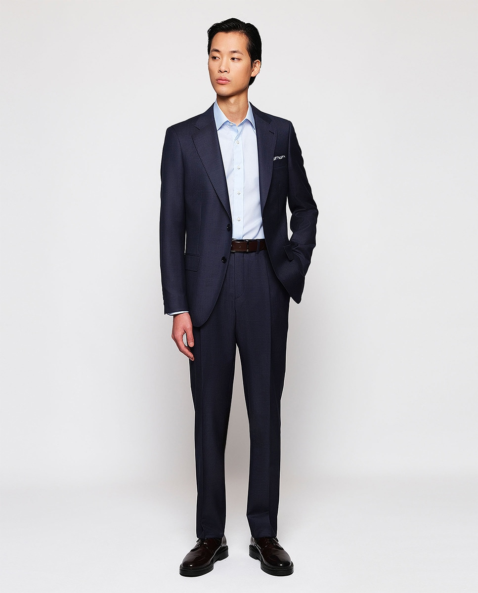 Fato Regular Fit com Favos de Mel Azul-3