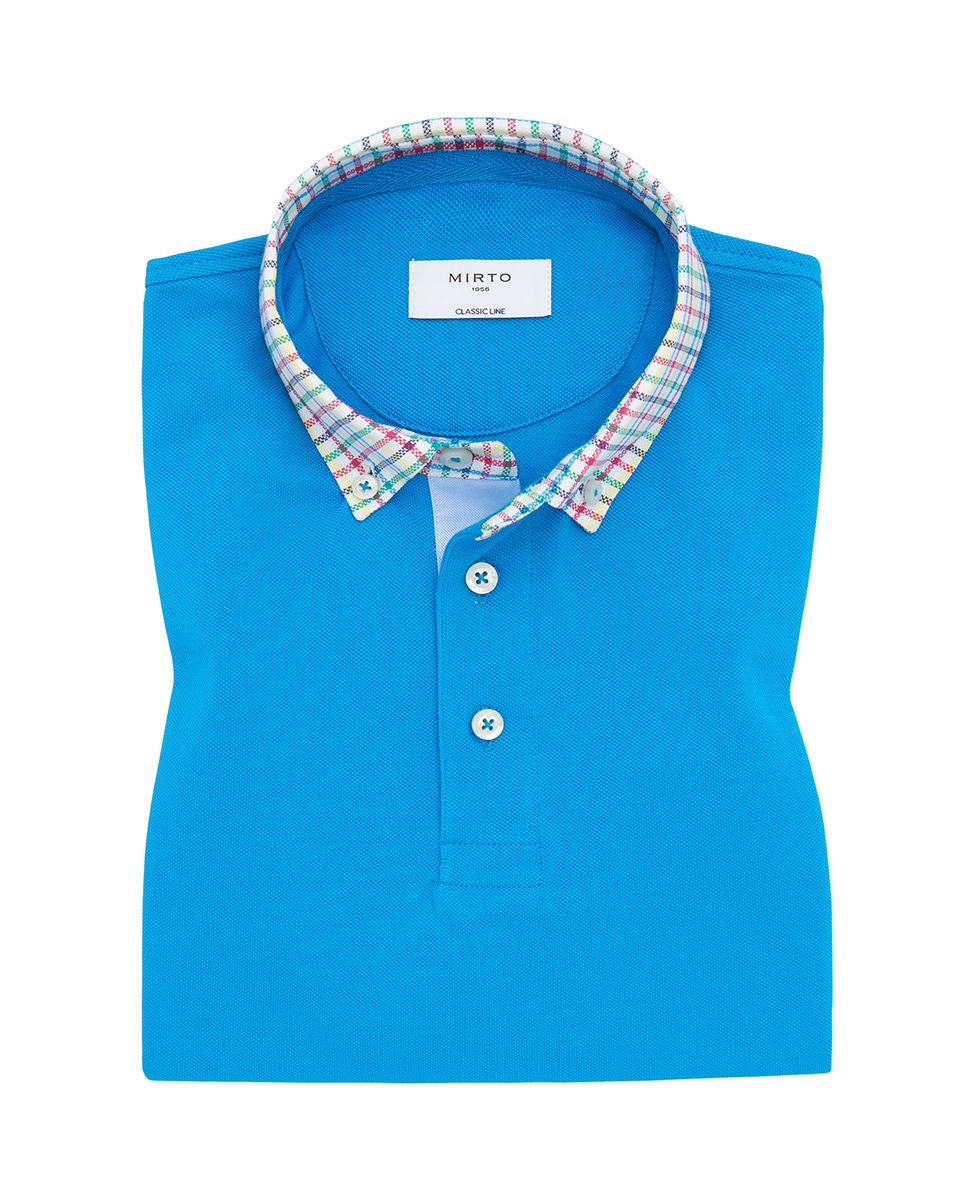 Polo Piqué de Manga Curta com Gola de Tecido Azul-índigo-4