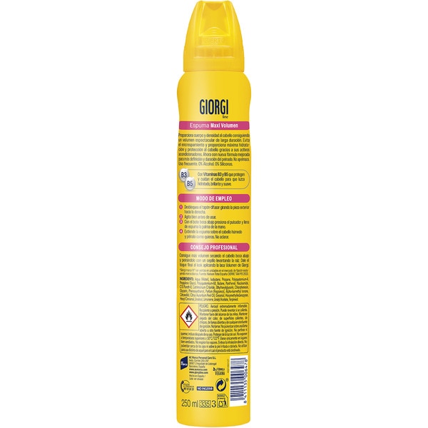 Maxi-Volumen Schaum Anti-Frizz Feuchtigkeit 24 Stunden Halt 4 Spray 250 ml 0% Silikon und Alkohol