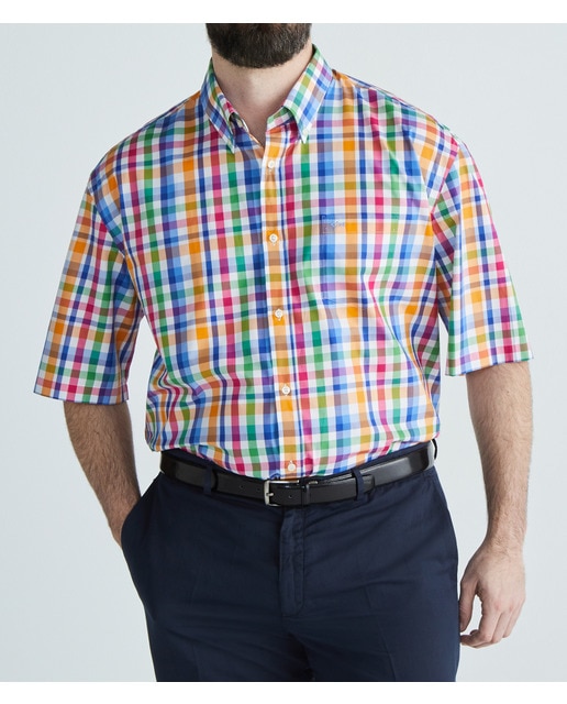 Imagen 0 de Camisa de hombre manga corta cuadros multicolor  tallas grandes