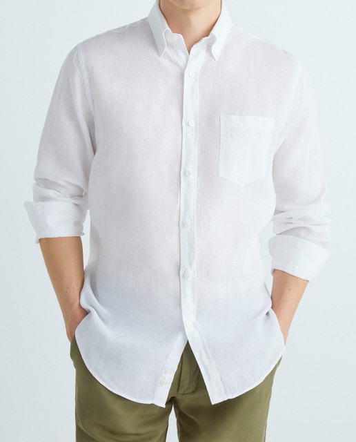 Imagen 0 de Camisa de hombre manga larga bolsillo pecho lino