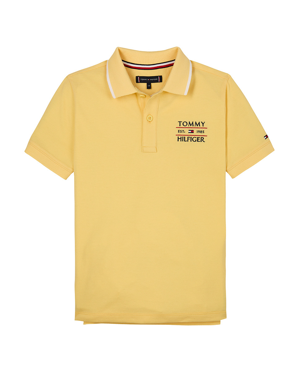 Polo Liso com Manga Curta e Logótipo no Peito Amarelo-6