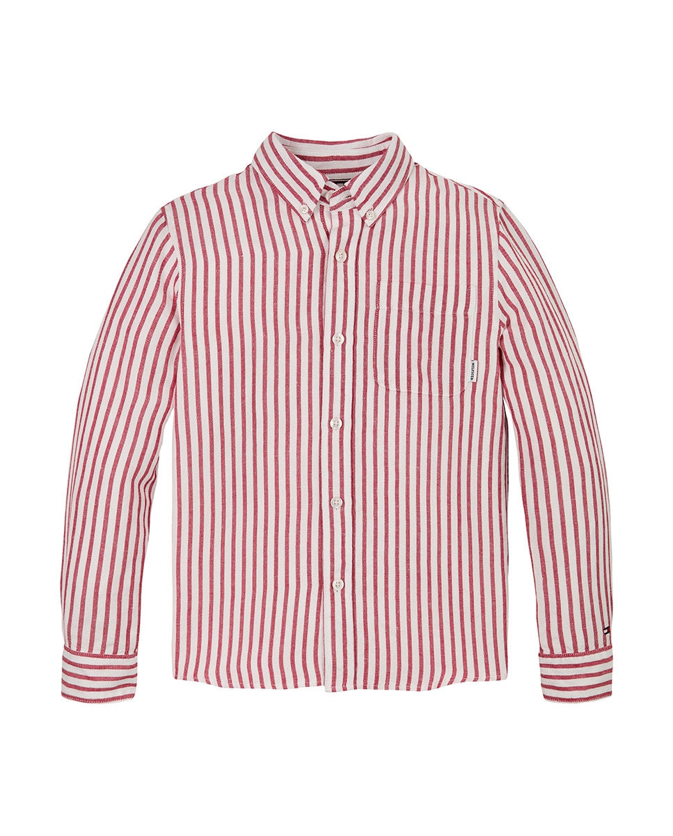 Camisa de Manga Comprida às Riscas Vermelho-5
