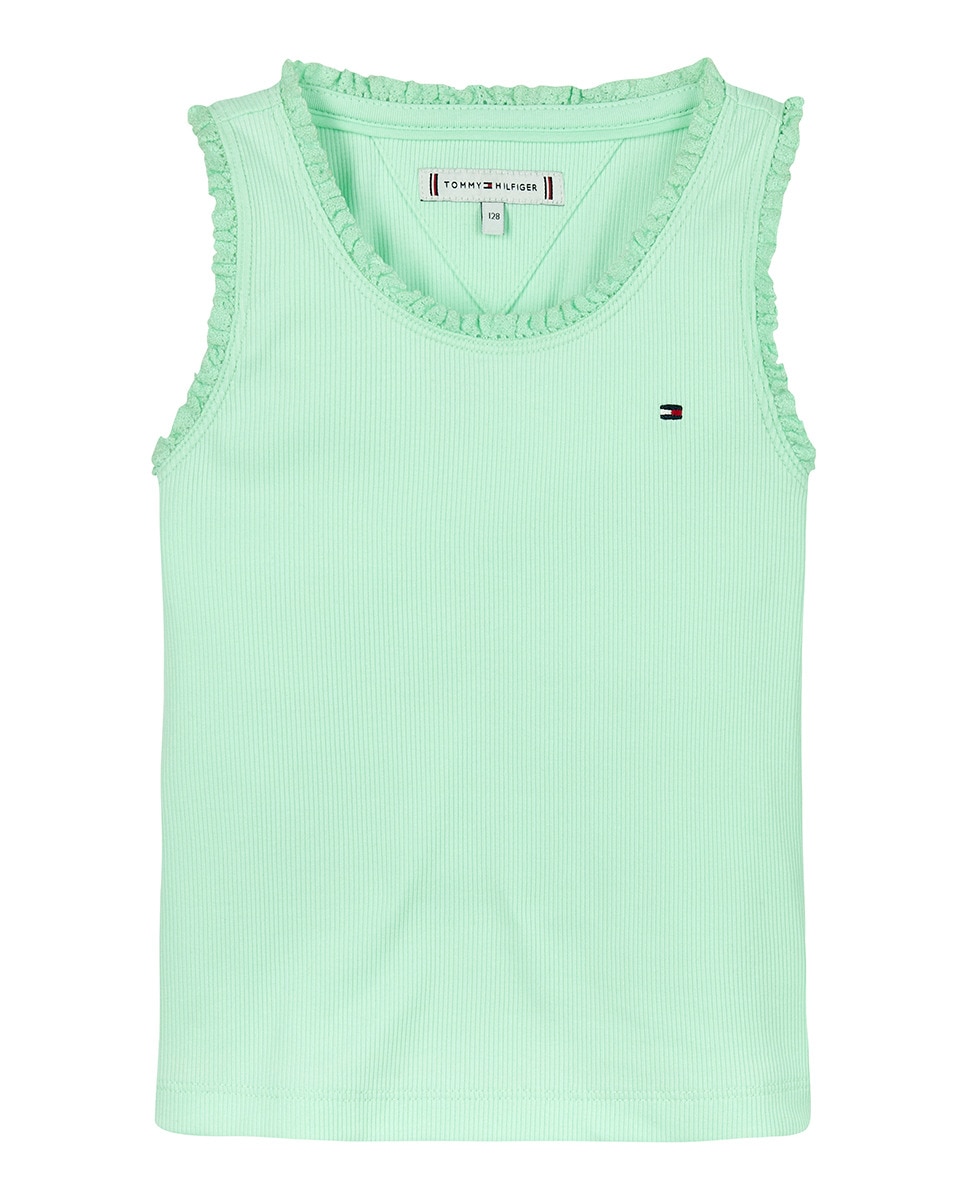 T-shirt de Alças com Detalhe com Folhos Verde-5
