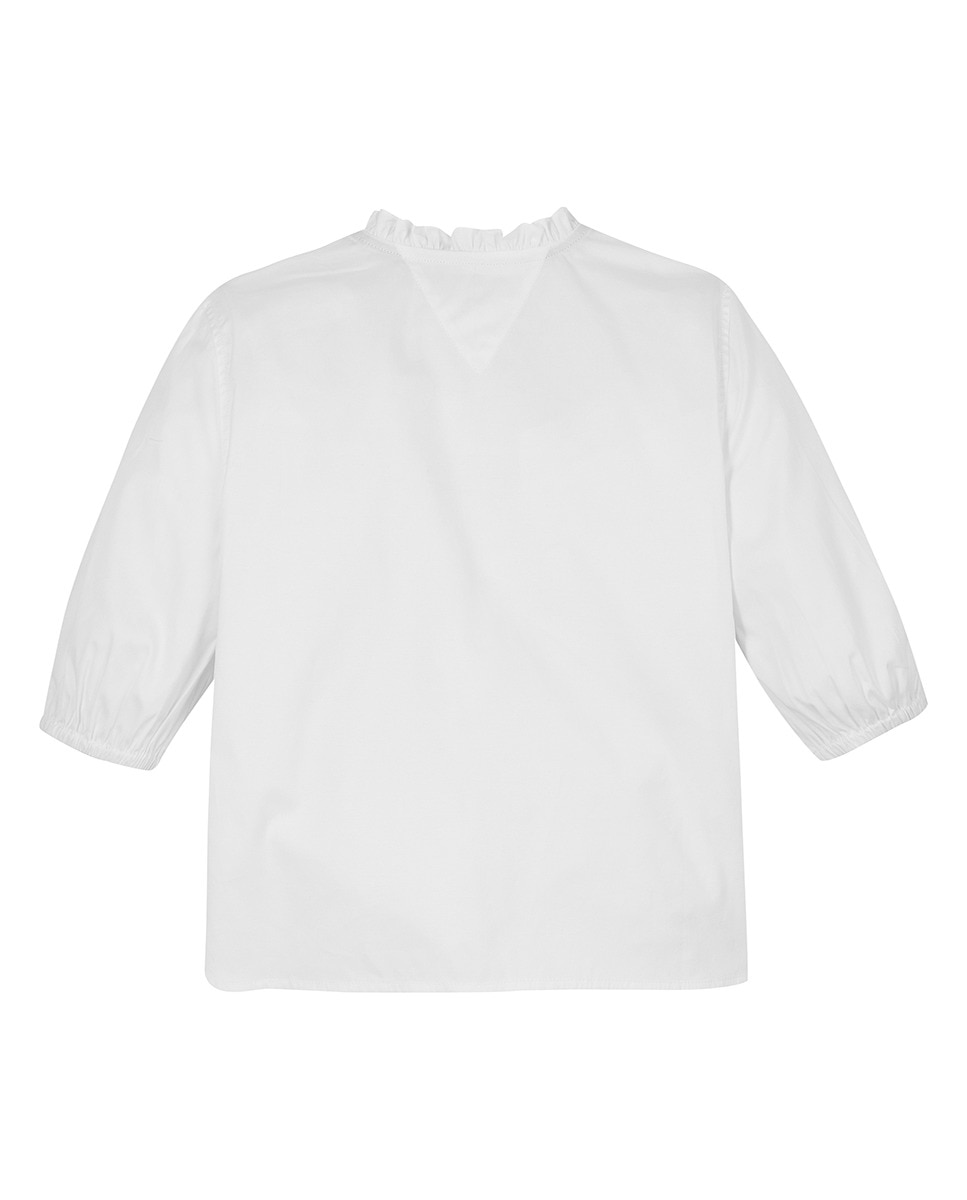 Camisa Lisa de Manga Curta com Gola à Padre e Manga 3/4 Azul-7