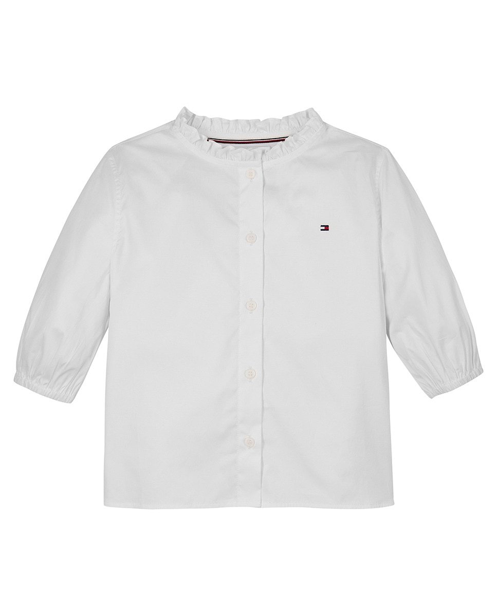 Camisa Lisa de Manga Curta com Gola à Padre e Manga 3/4 Azul-6