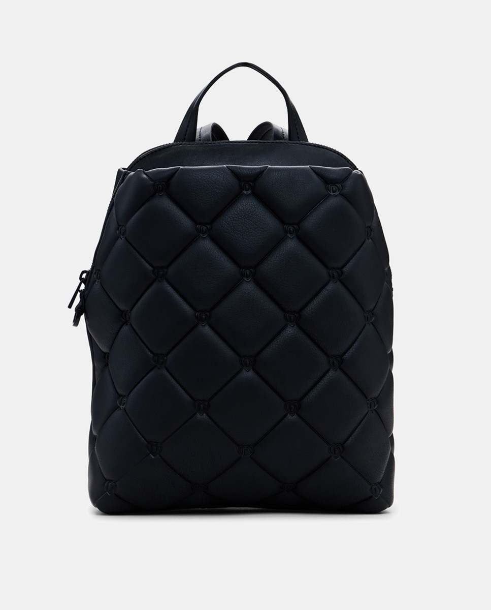 Mochila com Efeito de Pele Acolchoada S Preto-1