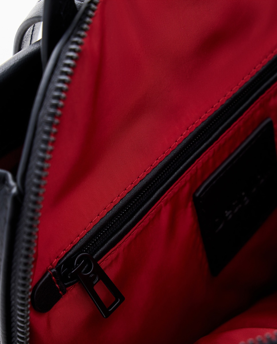 Mochila com Efeito de Pele Acolchoada S Preto-4