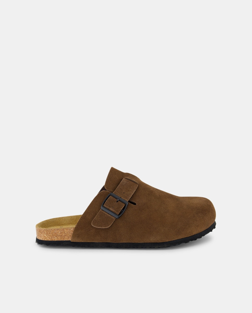 Zueco de hombre serraje con piso de goma Marrón claro-1