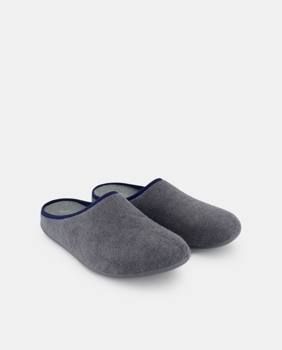 Zapatilla de casa hombre de rizo con piso de goma Gris oscuro-2