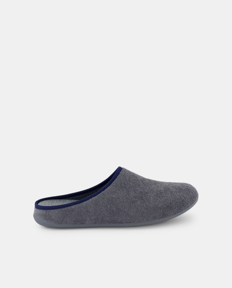 Zapatilla de casa hombre de rizo con piso de goma Gris oscuro-1