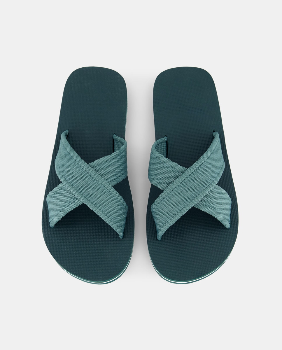 Chancla de baño textil de hombre con tiras Verde-4