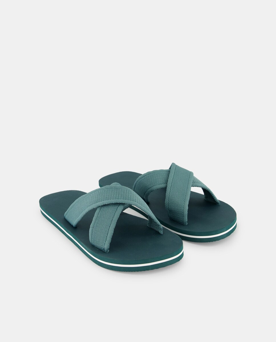 Chancla de baño textil de hombre con tiras Verde-2