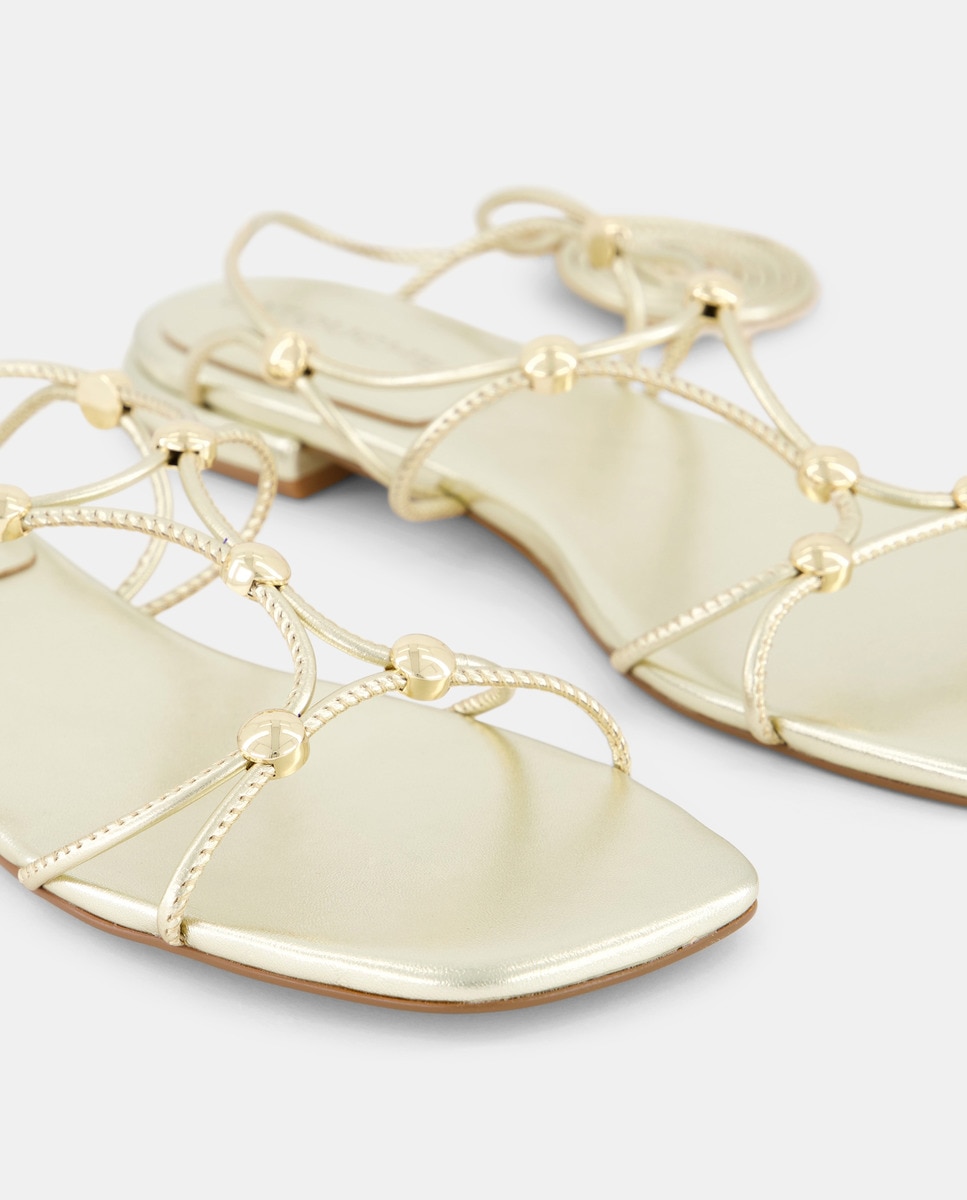 Sandálias Rasas Atadas 390 Ouro-5