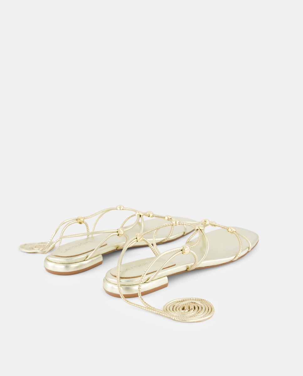 Sandálias Rasas Atadas 390 Ouro-3