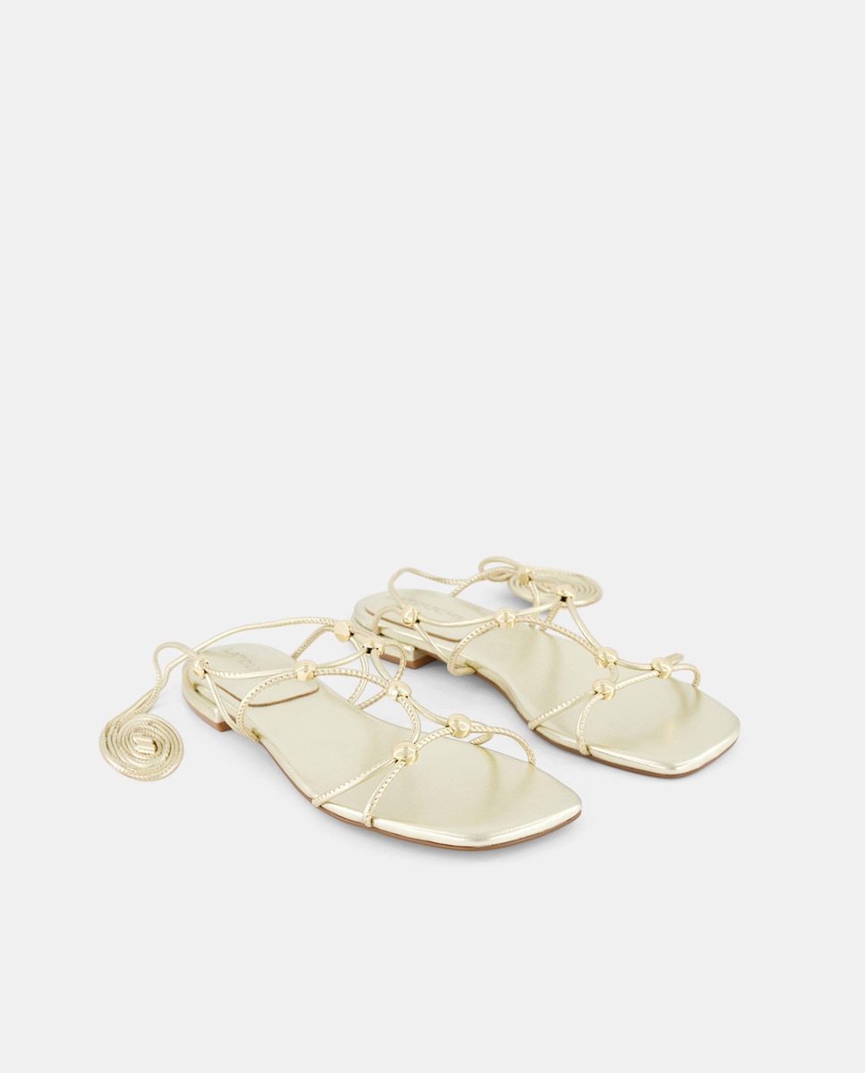 Sandálias Rasas Atadas 390 Ouro-2