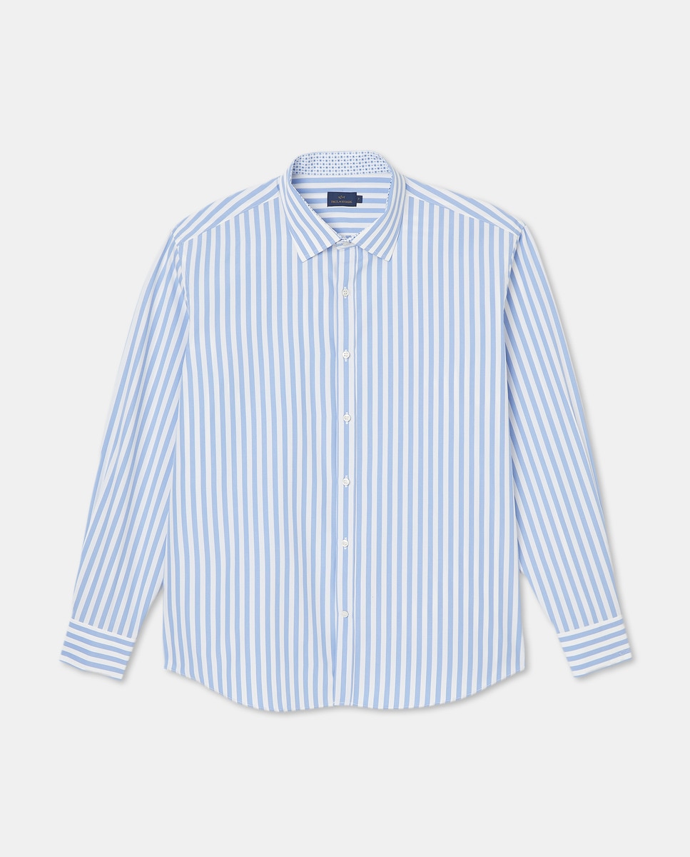 Camisa Tamanhos Grandes de Algodão às Riscas com Manga Comprida Multicolor-4