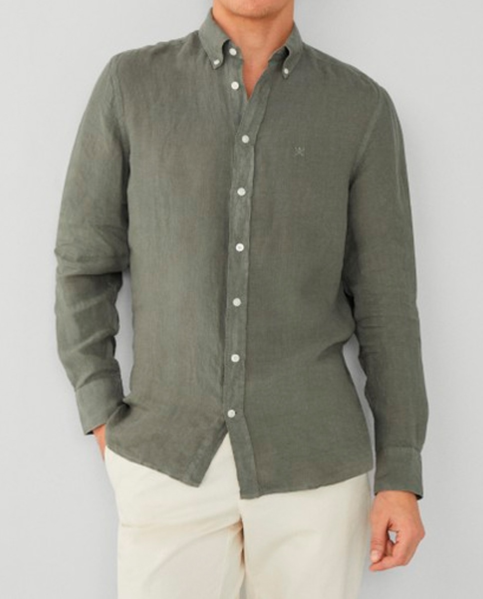 Imagen 0 de Camisa de hombre slim fit de lino cuello botón.