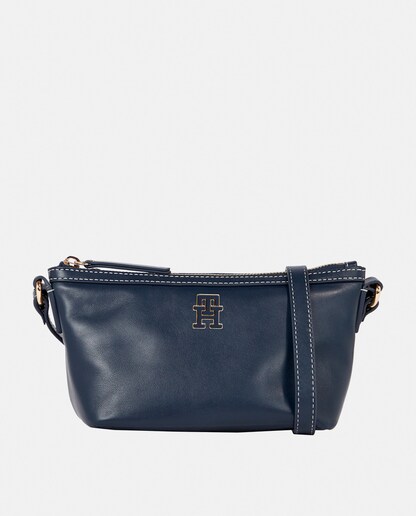 Imagen 0 de Bandolera de piel en azul marino con logotipo metálico