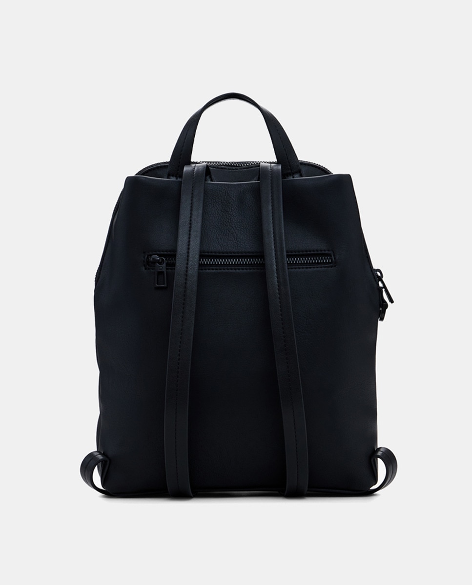 Mochila com Efeito de Pele Acolchoada S Preto-3