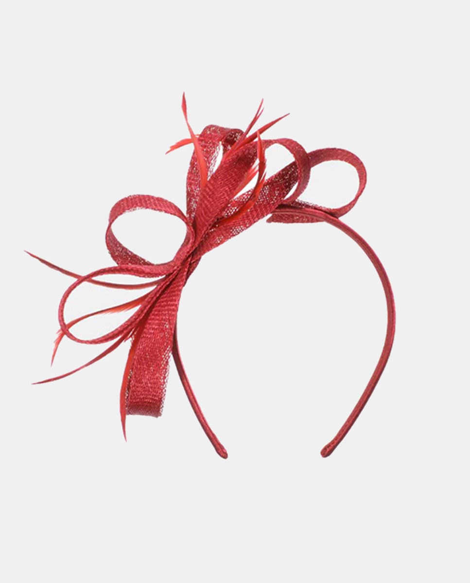 Toucado Tipo Bandolete Sinamay com Penas - Rosa Vermelho-1